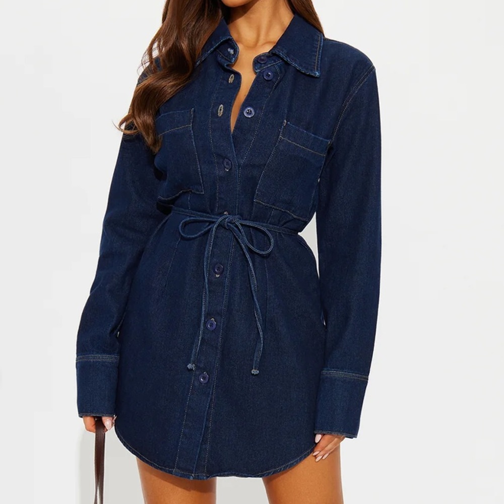 Zinnia Denim Mini Shirt Dress - Denim